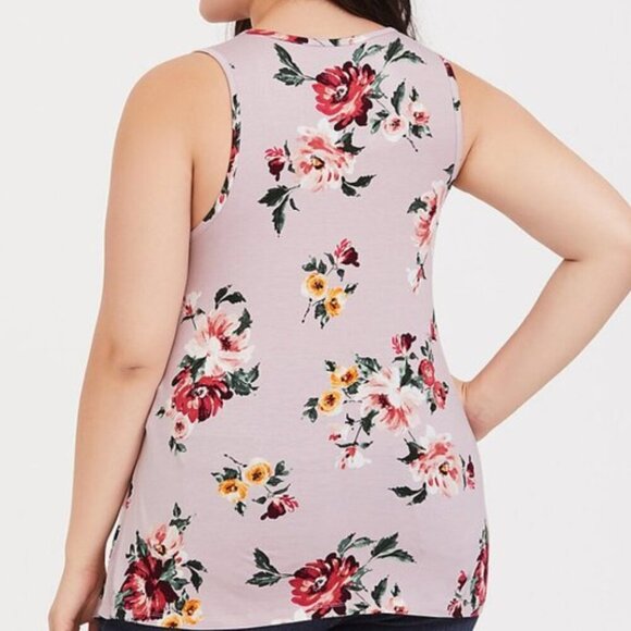 TORRID 00 Plus Size Super Soft Lilac Floral Asymmetric Tank Lavender Purple Top - Picture 5 of 16